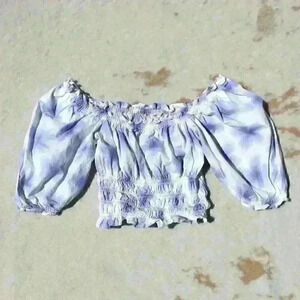 LEVI'S Milkmaid Smocked Floral Puff Balloon Off Shoulder Crop Top Women Med